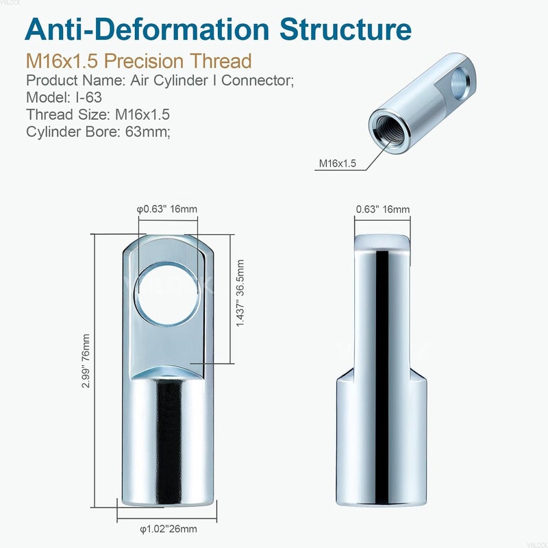 VIILOCK 2pcs Air Cylinder Rod Clevis End, M16x1.5 Female Thread I Type Connector Air Cylinder Accessories I-63 - Image 4